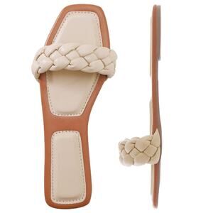 Khaki Slides Cushion Lightweight Travel Sandals Slipon‎ Casual Mules 40/9.5 New